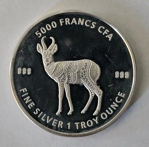 1 oz.  .999 Fine Silver Round - Republic of Chad- 2021 Mandala Antelope