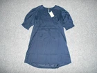 QUINCE NEW! W/TAGS SILK PUFF SLEEVE MINI WOMENS XL NAVY BLUE DRESS            K4