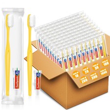 MAGDIY Disposable Toothbrushes with Toothpaste 1 Count Pack of 100 , Yellow