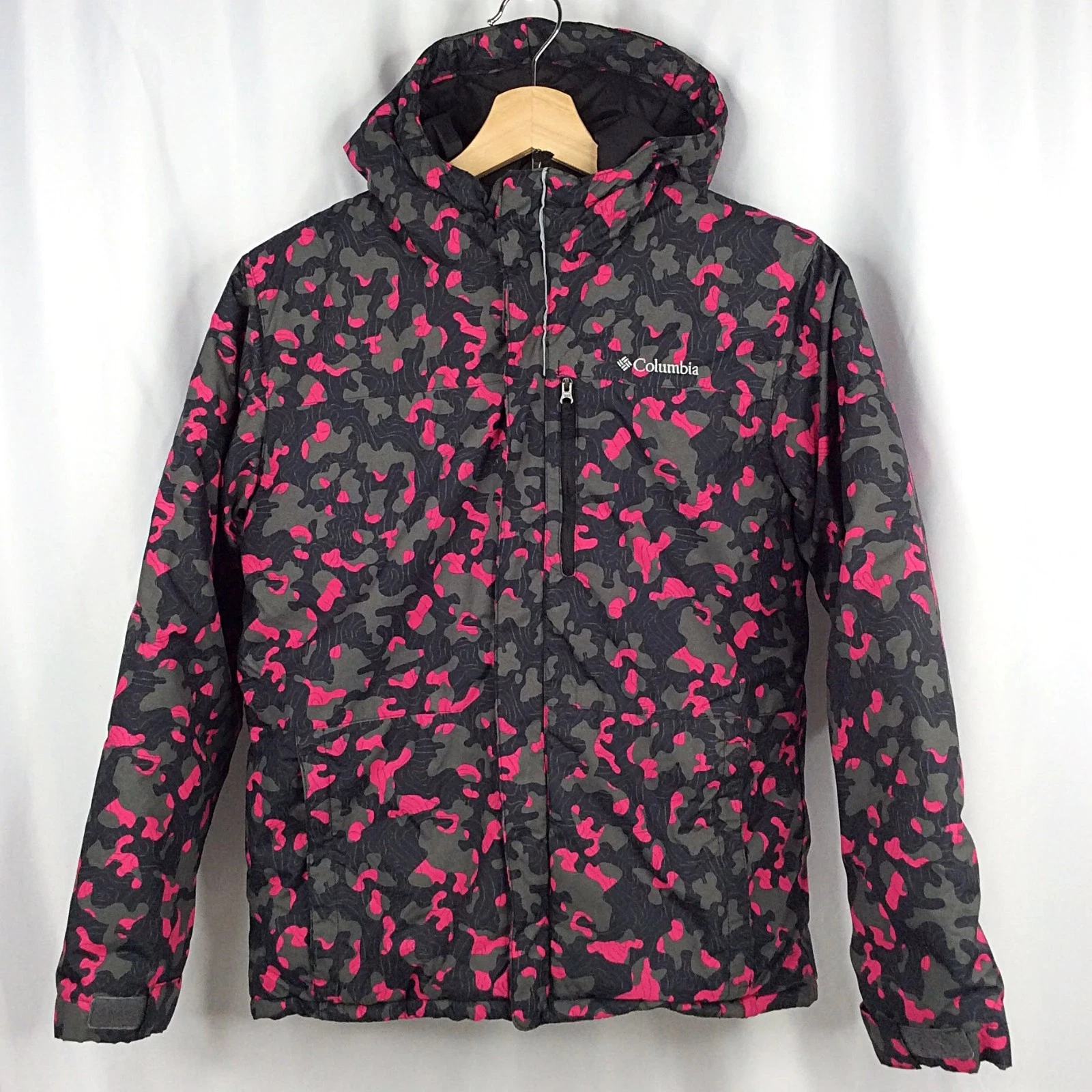 Columbia Hooded Jacket Girl's Size Large Black Pink Parka Winter