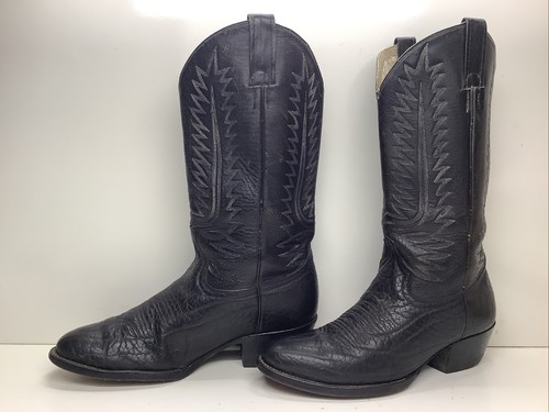 VTG MENS COWTOWN COWBOY BULLHIDE BLACK  BOOTS  SIZE 8 D