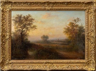 19thC Antique Landscape Signed | A Country Sunset Oil on Canvas Painting