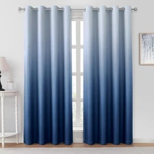HOMEIDEAS Navy Blue Ombre Blackout Curtains 52 X 96 Inch Length Gradient Room...