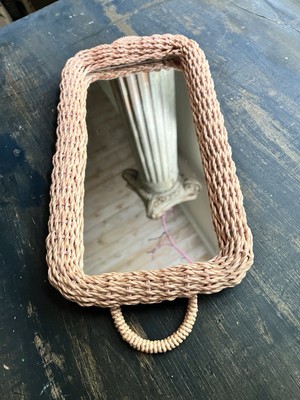 Vintage Pink Poly Rattan Mirrored Vanity Tray Cottage Chic Boho Barbie 16  Korea