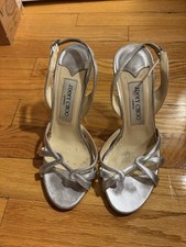 Jimmy Choo Silver Leather Strappy Heels Sandals Size 6 Professionally Restored