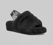 UGG Women's FLUFF YEAH Slide Wedge Sandal Slipper S/N 1095119 size 7 Black NWOT