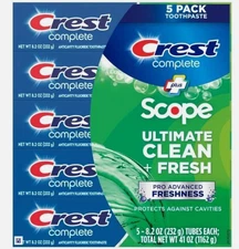 Crest Complete Toothpaste Plus Scope Advanced Active Foam, Striped, 8.2 oz, 5 ct