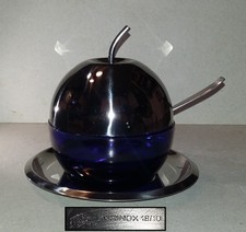 MORINOX - Zuccheriera in acciaio e vetro cobalto a forma di Mela con Piattino