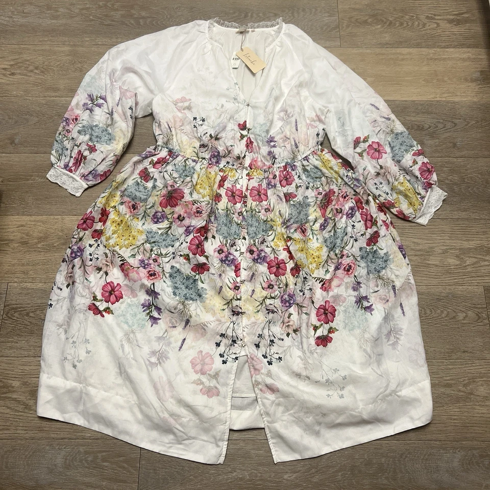 Let Me Be Women's Plus L/S V-Neck Floral A-Line Midi Dress CL8 Ivory Size 2X NWT - Image 3 of 4