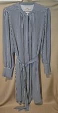 Loft Button Front Midi Dress Size S Navy White Striped Belt Pockets Lined 