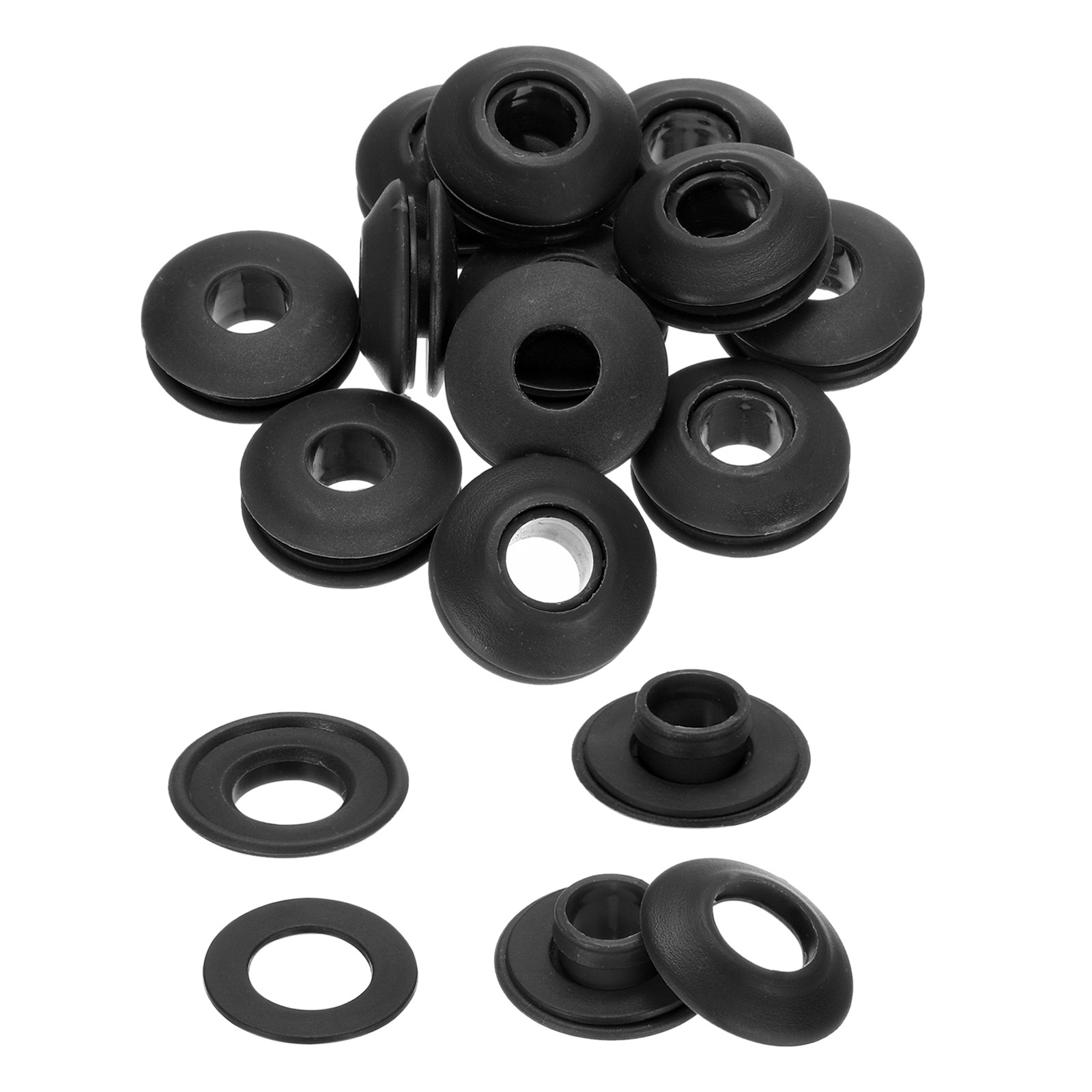 Ojales plásticos para lonas, 20 unid., negro, para camiones/cortinas/piscinas