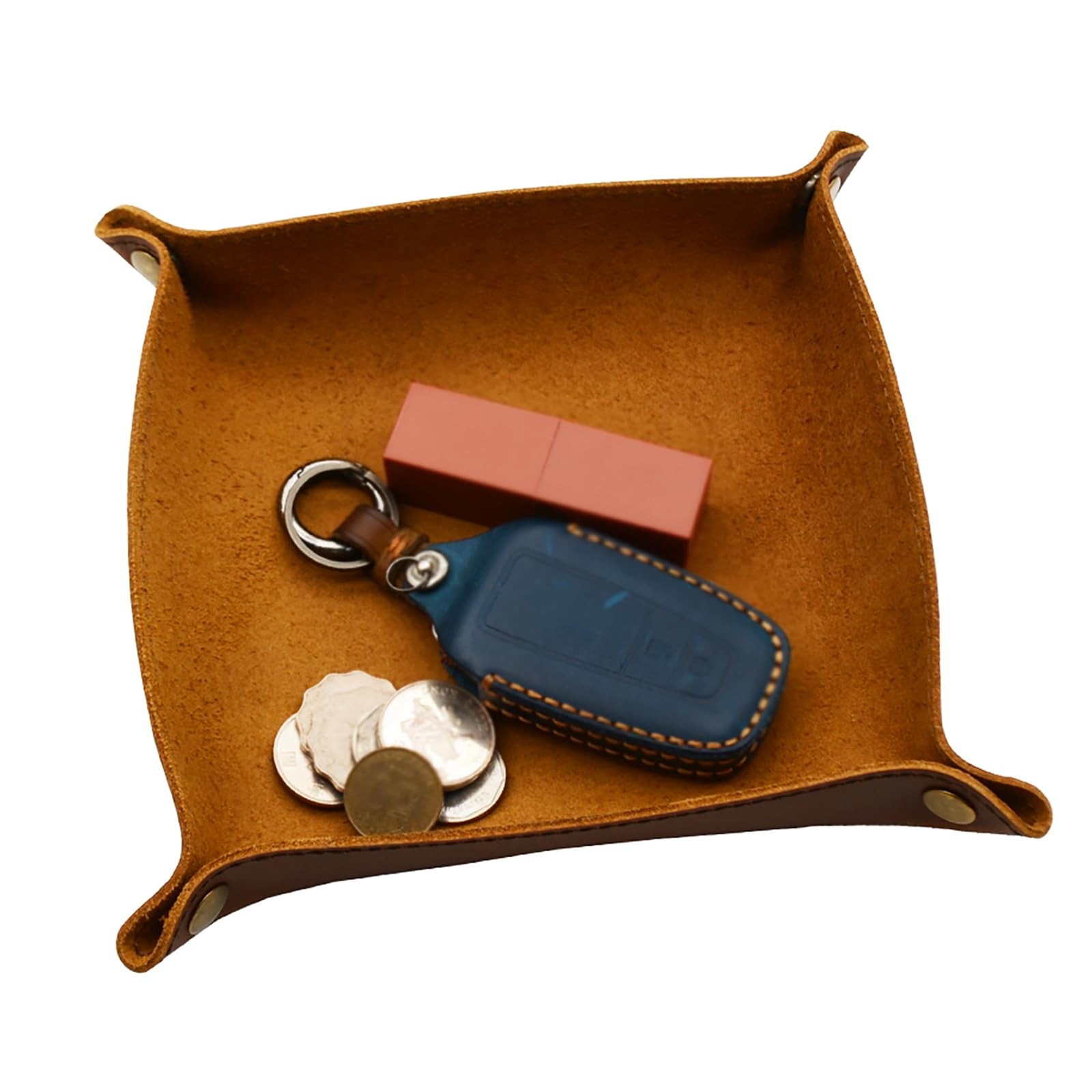 Leather Valet Tray for Men – Jewelry Key Coin Organizer & Bedside Storage Caddy