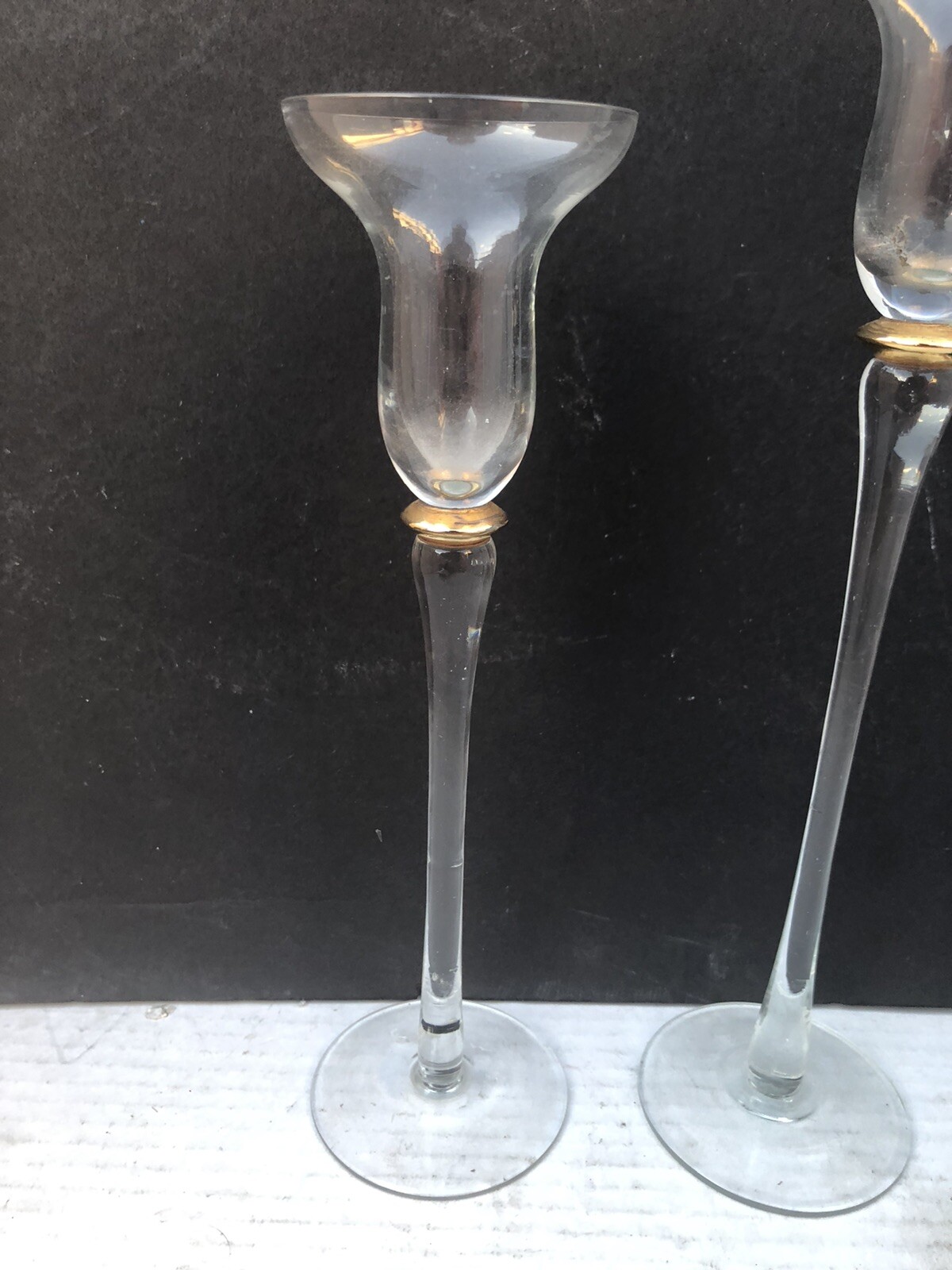 PAIR Long Stem Fluted Glass Votive Candle Holders Gold Knob 11" / 9" | eBay