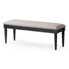Maven Lane Traditional Upholstered Wooden Bench, Antiqued Black Finish (Used)