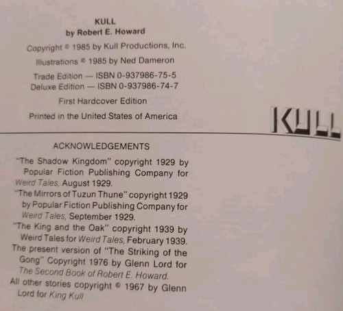 KULL by Robert E. Howard Signed/Numbered (4 of 400) HC W/Slipcover VGC. 1985 $$$ - Bild 5 von 6
