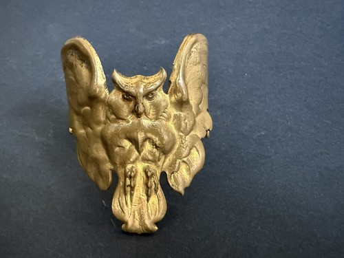 Ancienne manchette Hibou owl bracelet en laiton Art Nouveau 1900’s moderniste - Foto 14 di 16