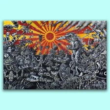 "CHAOS" canvas print, pop graffiti tattoo dr who doodle art Godzilla tiki alien