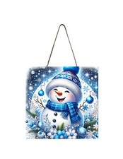 Cute Blue Snowman Christmas Ornament, Wood Mini Sign