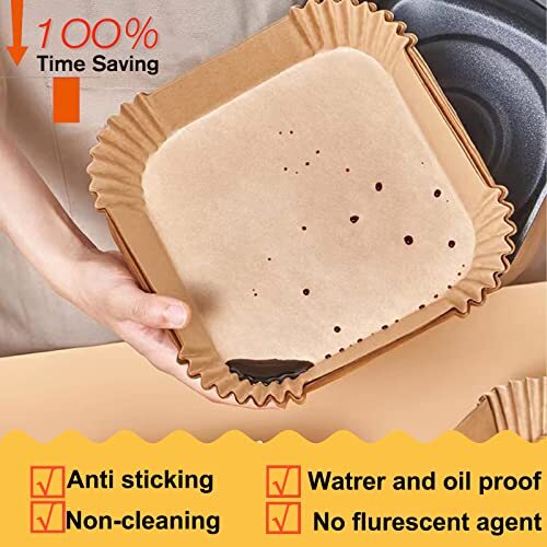 Air Fryer Disposable Paper Liner Square 9 Inch 100pcs Large Square Air Fryer Pap - Picture 5 of 7