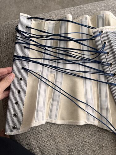 Velda Lauder Rare Blue Victorian Striped Fully Boned Corset Size 26 10/12 - Picture 16 of 22