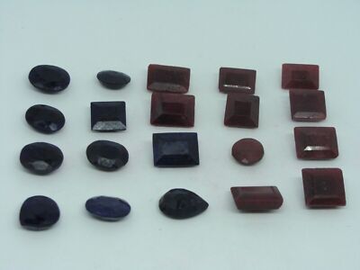 215Carats 20 Pieces Mix Ruby Sapphire Color Enhanced Gemstones Pack Lot EL1248