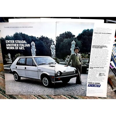 1979 Fiat Strada 2 Page Car Italian Work of Art Original Print ad 70s