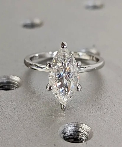 2 Ct Marquise Cut Treated Diamond Engagement Ring In 925 Silver! Certified - Picture 6 of 12