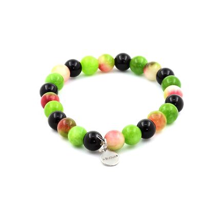 Bracelet Perles Tourmaline Melon D'eau, Agate Noire, Péridot - 8mm, Neuf Avec étiquettes