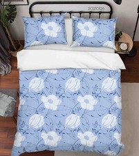 3D Floral Leaf Pattern Blue Quilt Cover Set Duvet Cover Bedding Pillowcases