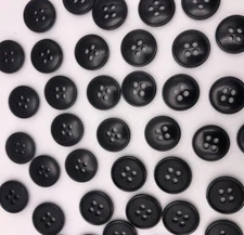 Vintage Black Round 4-Hole Buttons w/ Raised Edge 15mm 16mm Lot of 6 or 60 B92
