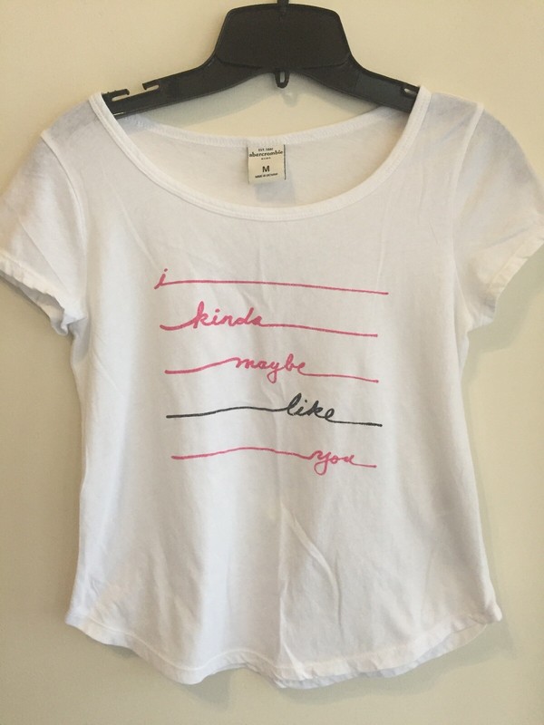 Girl's abercrombie kids Cap Sleeve White Tshirt "i kinda maybe like you" Size M