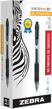 Zebra Pen Sarasa Dry X20 Retractable Gel Pen, Bold Point, 1.0Mm, Black Ink, 12-P