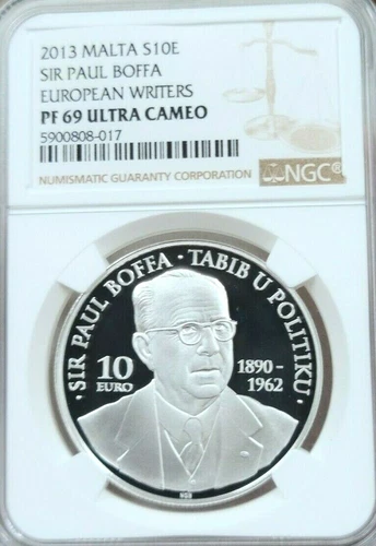 2013 MALTA SILVER 10 EURO S10E SIR PAUL BOFFA NGC PF 69 ULTRA CAMEO TOP POP