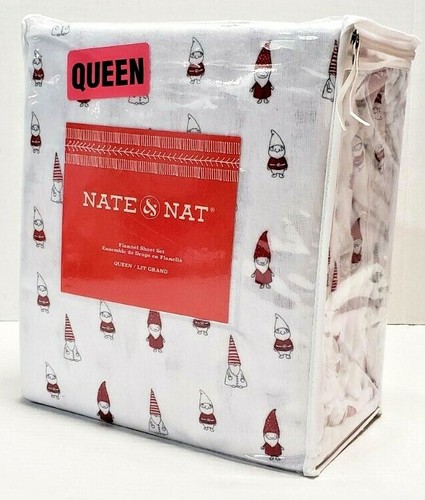 QUEEN FLANNEL SHEETS NATE & NAT CUTE SWEET GNOMES 4 PIECE SET CHRISTMAS HOLIDAY - Picture 4 of 9