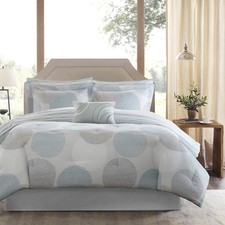 NEW   CONTEMPORARY BLUE AQUA GREY CIRCLE DOT GEOMETRIC COMFORTER  SHEETS SET