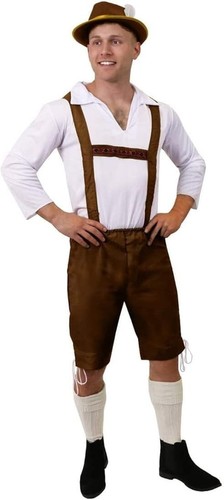 Mens Bavarian Costume - Lederhosen Style Trousers with traditional White Shirt L