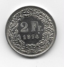 Monete Svizzere 2 FRANCHI ANNI 1974 - 1975 FIOR DI CONIO