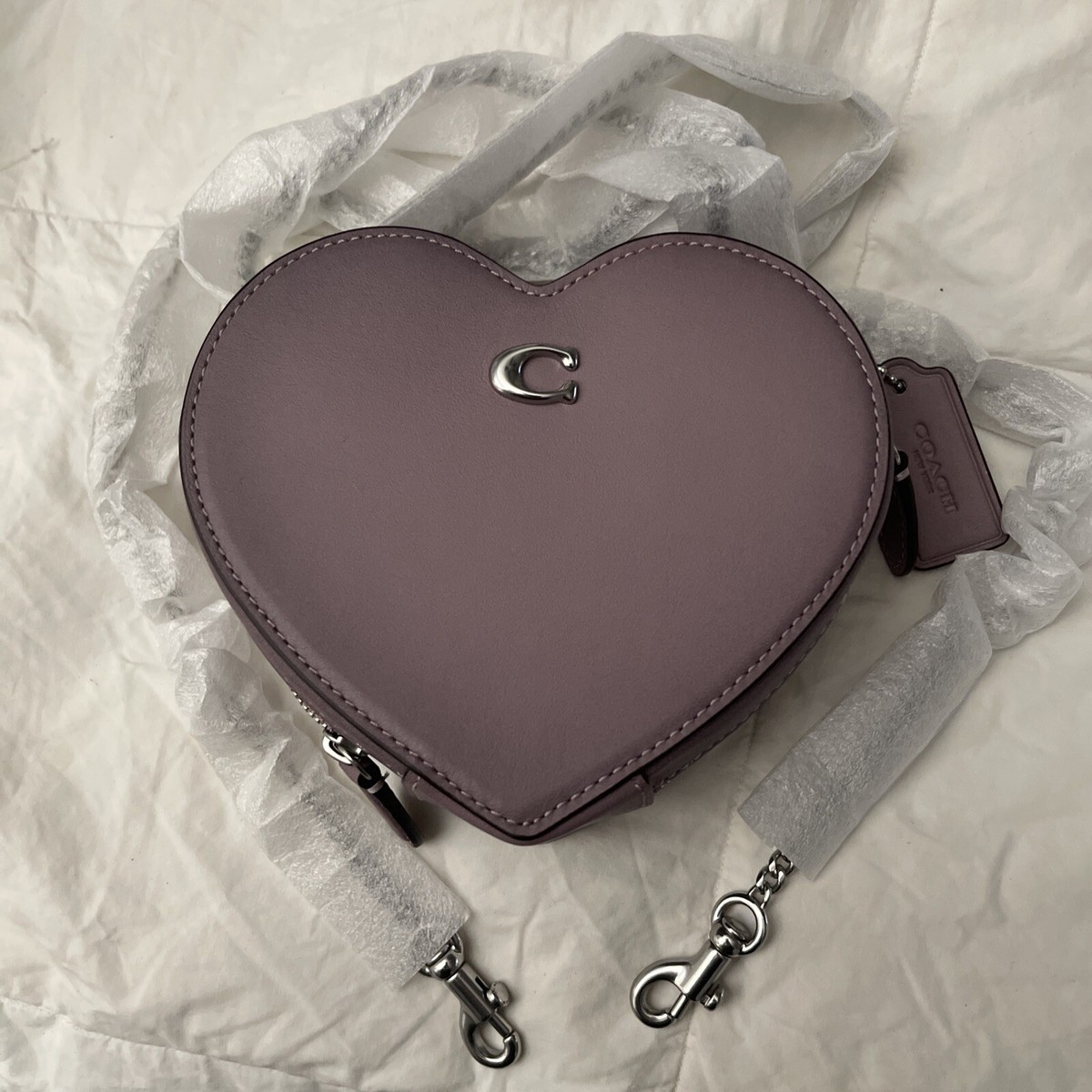 Coach heart crossbody 14 leather Silvery hyacinth purple