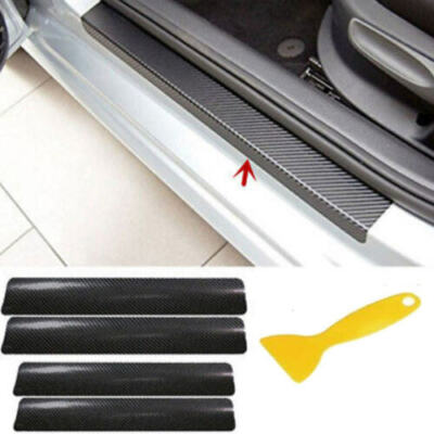 4x 3D Carbon Fiber Look Car Door Sill Pedal Threshold Sticker Decal Anti-scratch