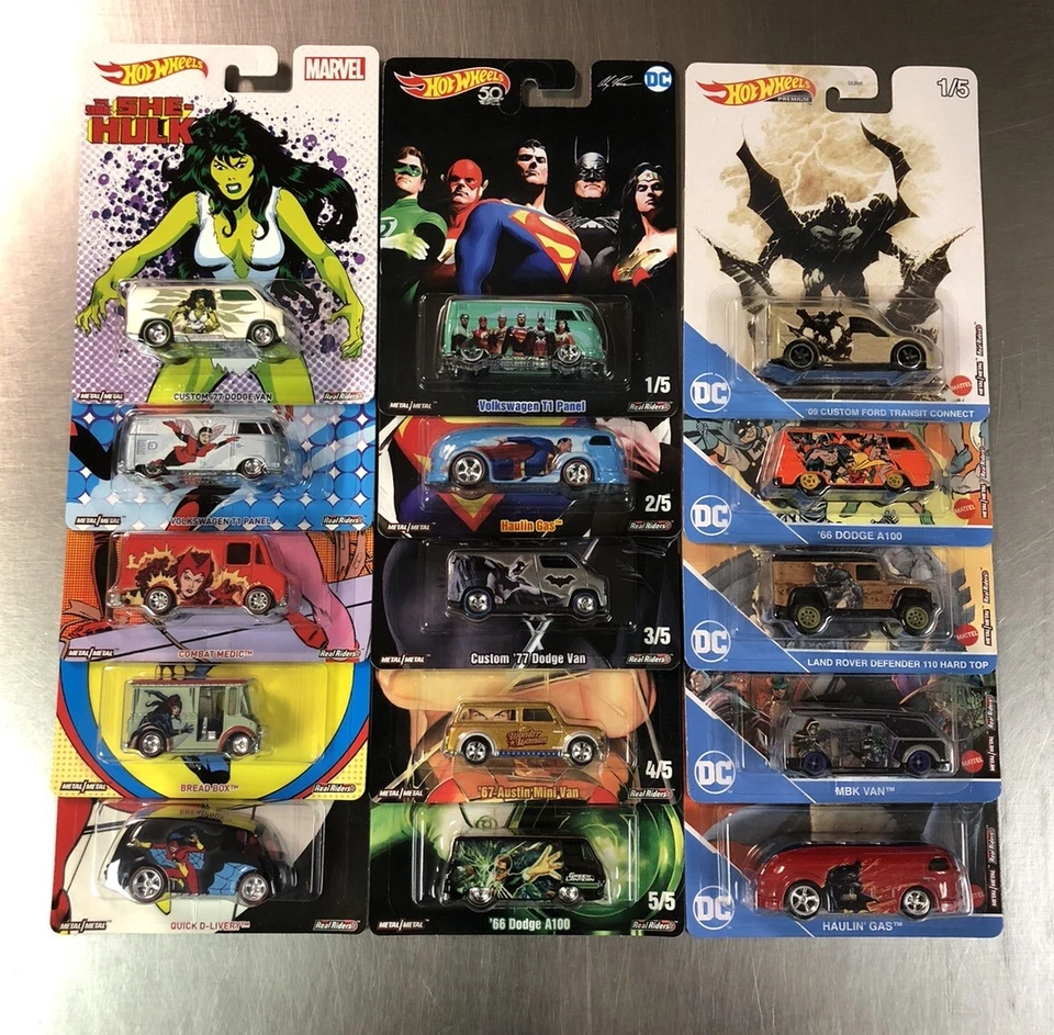 HOT WHEELS 2016 MARVEL & 2018 & 2022 DC COMICS (3 SETS OF 5) 15 CARS BATMAN - Image 3 of 4