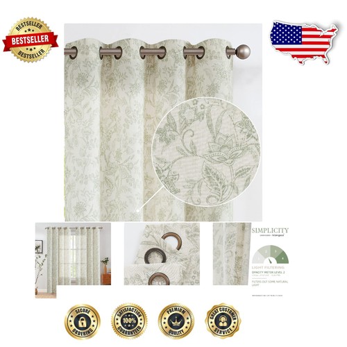 Multi-Room 84” Green Floral Linen Blend Curtains - Perfect for Charming Decor