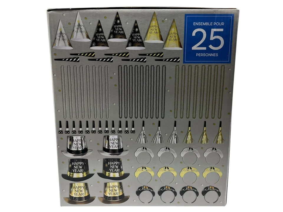 New Year’s Eve 75 Piece 25 Guest Kit Black, Gold, Silver Party City - Image 2 of 3