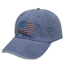 City Hunter Denim USA FLAG Dad Hat Cap Blue Strapback Baseball