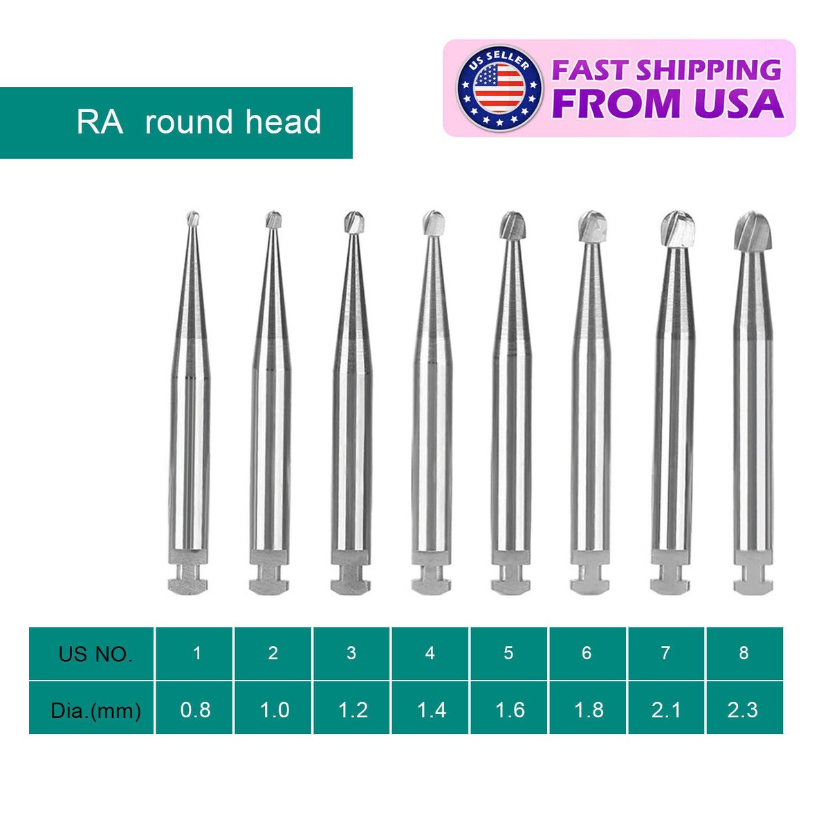 Dental Round Latch Carbide Bur RA 1 2 3 4 5 6 7 8 Midwest For Slow