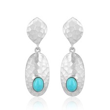 Hammered Designer 925 Sterling Silver Turquoise Gemstone Earrings Jewelry