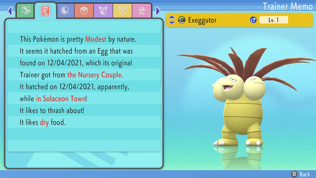 Pokemon Let's Go Shiny Alolan Exeggutor 6IV-AV Trained