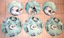 6 PC SET DASH OF THAT LISA AUDIT SEASHELL Ceramic 3 DINNER +3 SALAD PLATE OCEAN
