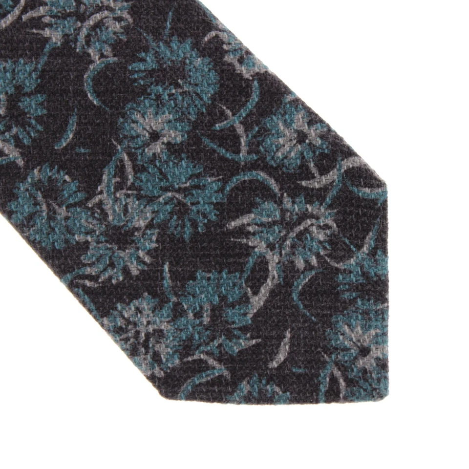 Corbata Kiton nueva sin etiquetas 100 % lana siete pliegues en gris/azul caprichoso patrón floral Foto 2 de 4