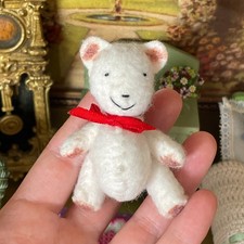 Dollhouse WOOL TEDDY BEAR Miniature Handmade Nursery Stuffed Animal Toy Vtg OOAK