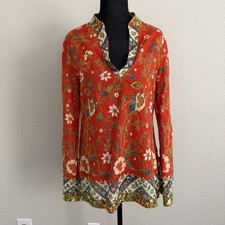Tory Burch Women's Size 6 Cotton Floral Stephanie Tunic Blouse Top Lightweight